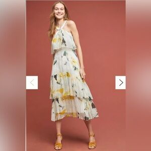 NTW ANTHROPOLOGIE Floral Garden Party Halter Tiered Midi Dress Size 12